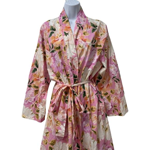 The Cat’s Pajamas Womens Luxe Pima Floral Kimono Robe Size M/L Blush Rose Lounge - Picture 2 of 9